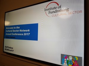 A digital screen welcomes delegates to the 2017 Cultural Sector Network conference