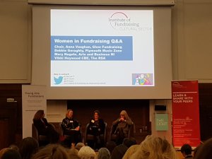 A panel of four women chair a panel discussion on Women in Fundraising at the Cultural Sector Network conference